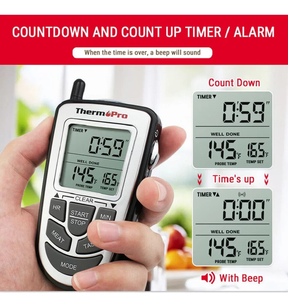 BBQ Food Probe LCD Kitchen Cooking Wireless ThermoPro, Grill Remote Meat Smoke, Oven Thermometer