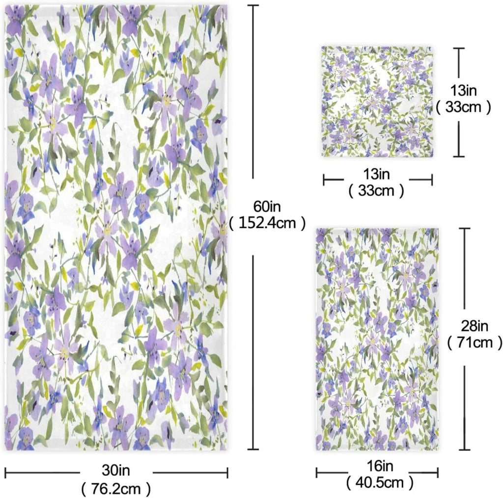 Wellsay 1 Purple Spa Bath Quick Beach Hand Soft for Bathroom Bathroom Flowers Set Absorbent & Towels, of Washcloth) Set Highly Towel Towels 3, (1 Towel, Bath Dry Set 1 Towels