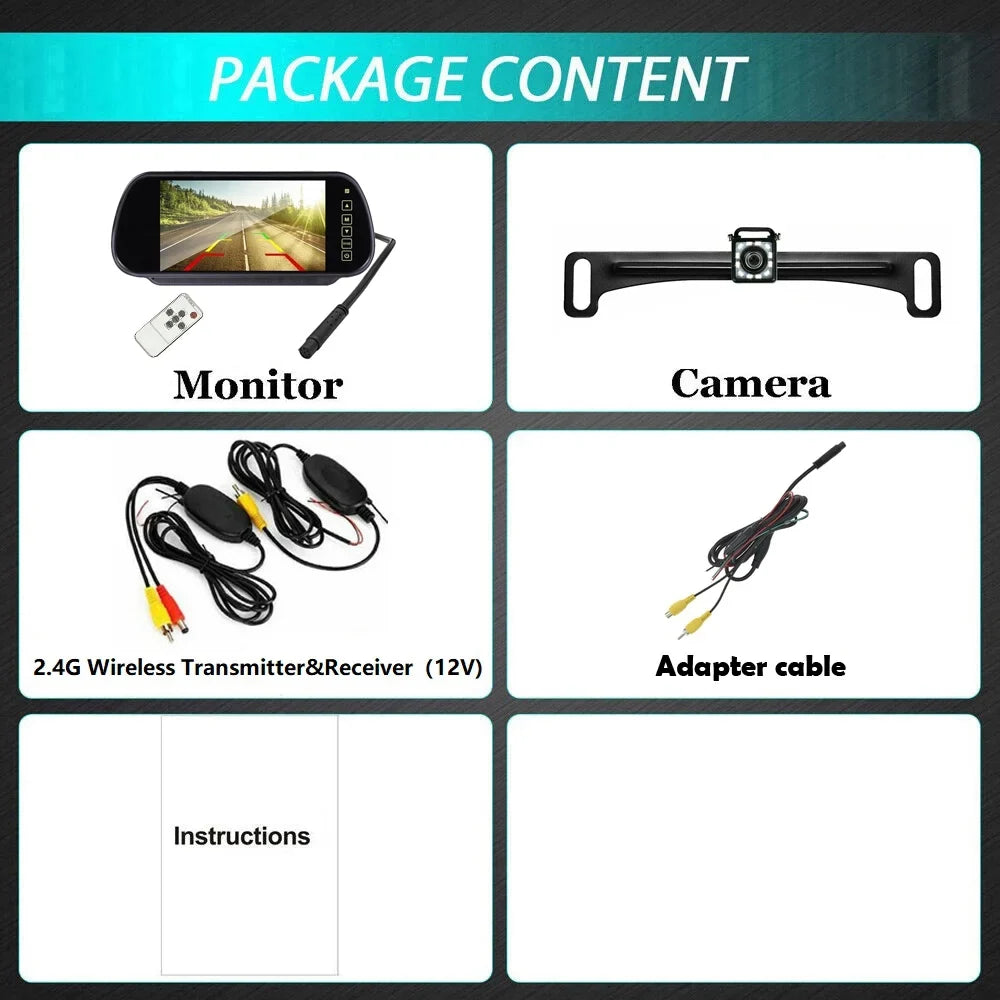 Monitor Vision 7" Wireless Backup View Camera Parking Rear Night Car System HD