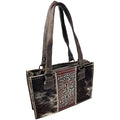 Genuine Urbalabs Tooled Women Leather Western Purses Purse with Over the Bag Brown Western Zipper (Dark Handbag In Tote Shoulder Stitched CowHair Dark Hand Crosses for Brown)