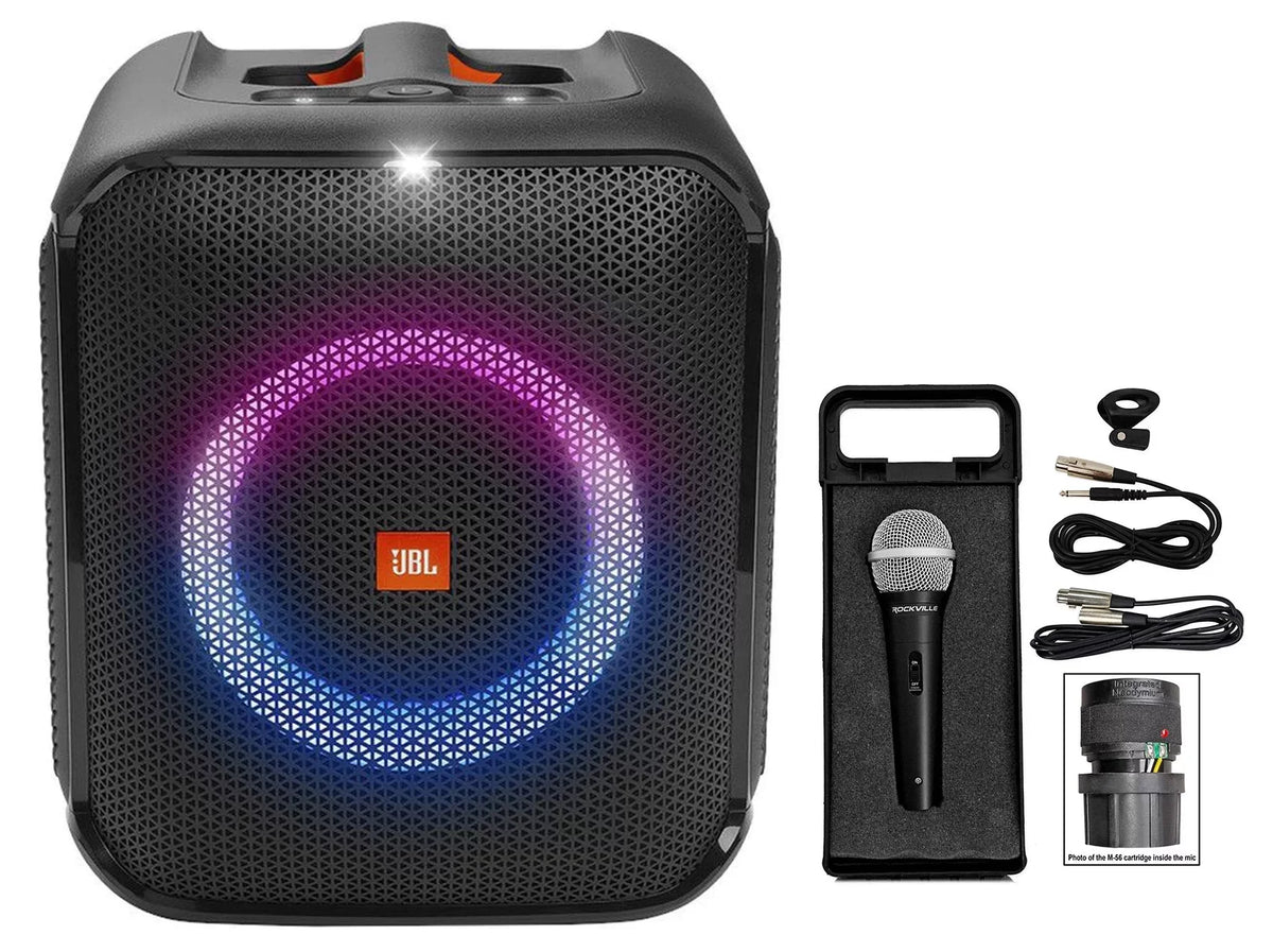 Encore Essential Microphone w Partybox Party LED Compact + Portable Speaker JBL