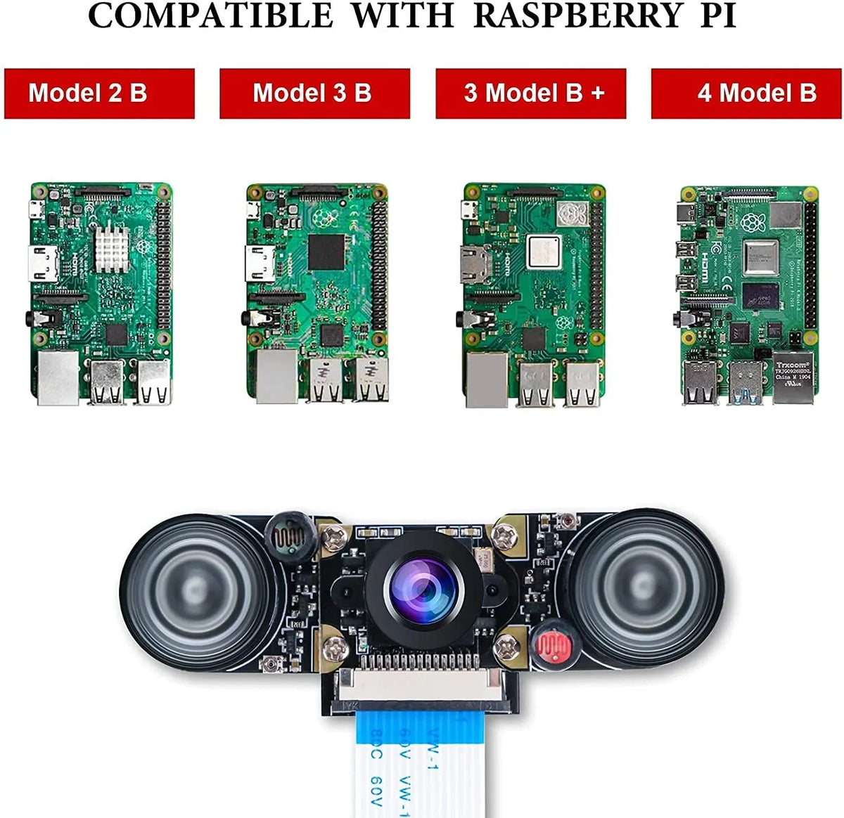 Webcam Vision Camera Compatible OV5647 Adjustable-Focus Module 1080p Video 5MP Raspberry 4 Camera Night Pi