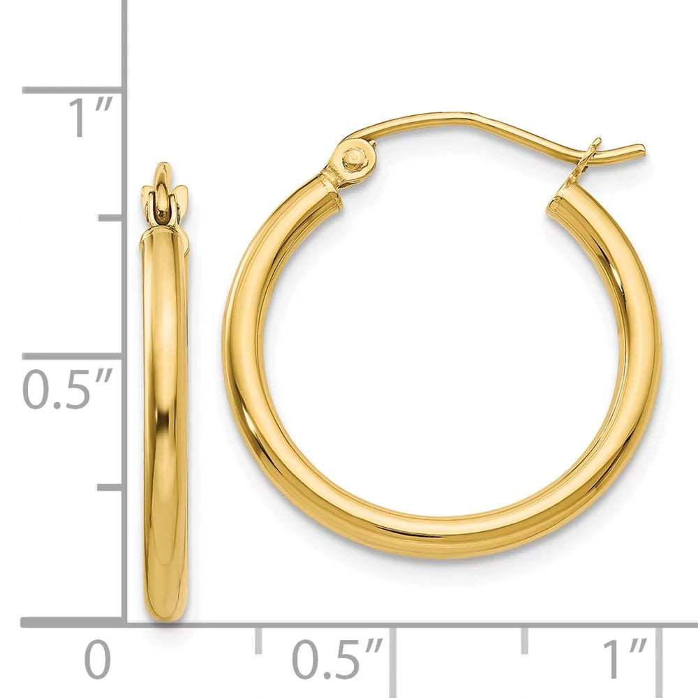 Tube Real Teens; Gold Earrings; Hoop 2mm for and Adults Polished Men and Women for 14kt Yellow