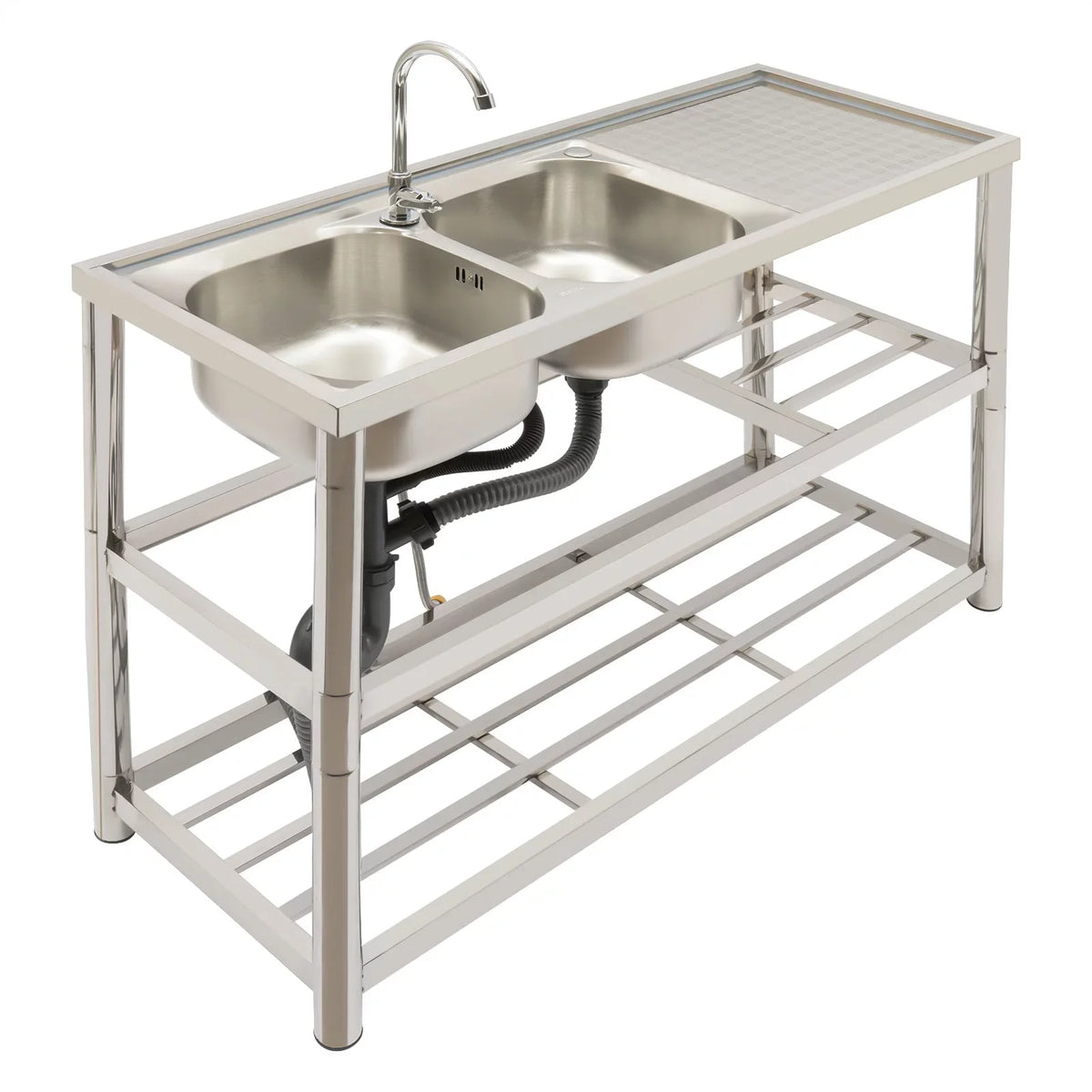 with Double Prep Faucet+Drainpipe Kitchen Stainless Steel Basin Freestanding Bowl Sink Utility & Sink Aiqidi Commercial Restaurant