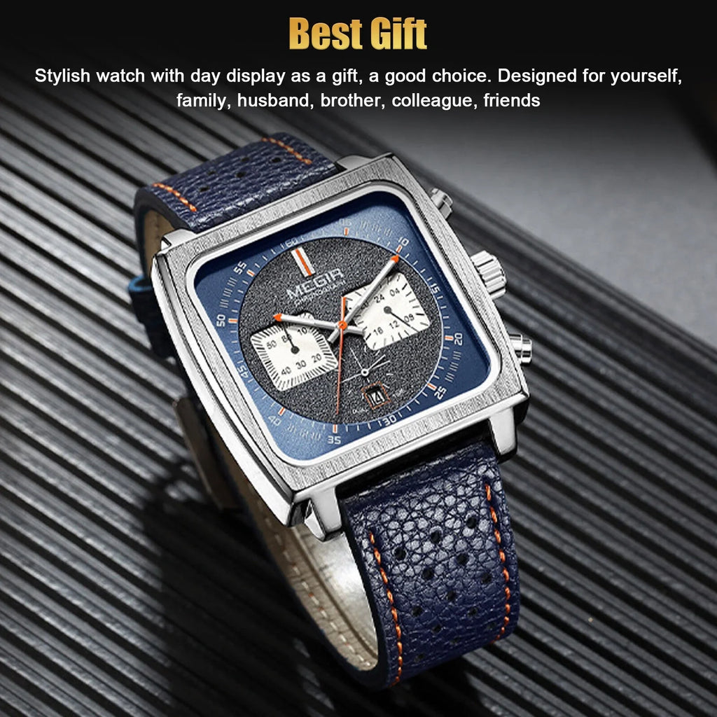 Waterproof Business Watch Men's Quartz Luminous Luxury Leather MEGIR Chronograph