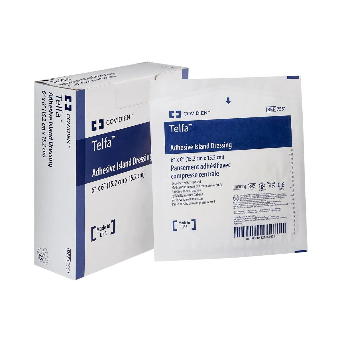 Non-Woven Sterile Telfa x 6 Count, 6 White 1 Adhesive inches, Square 25 Pack Dressings,