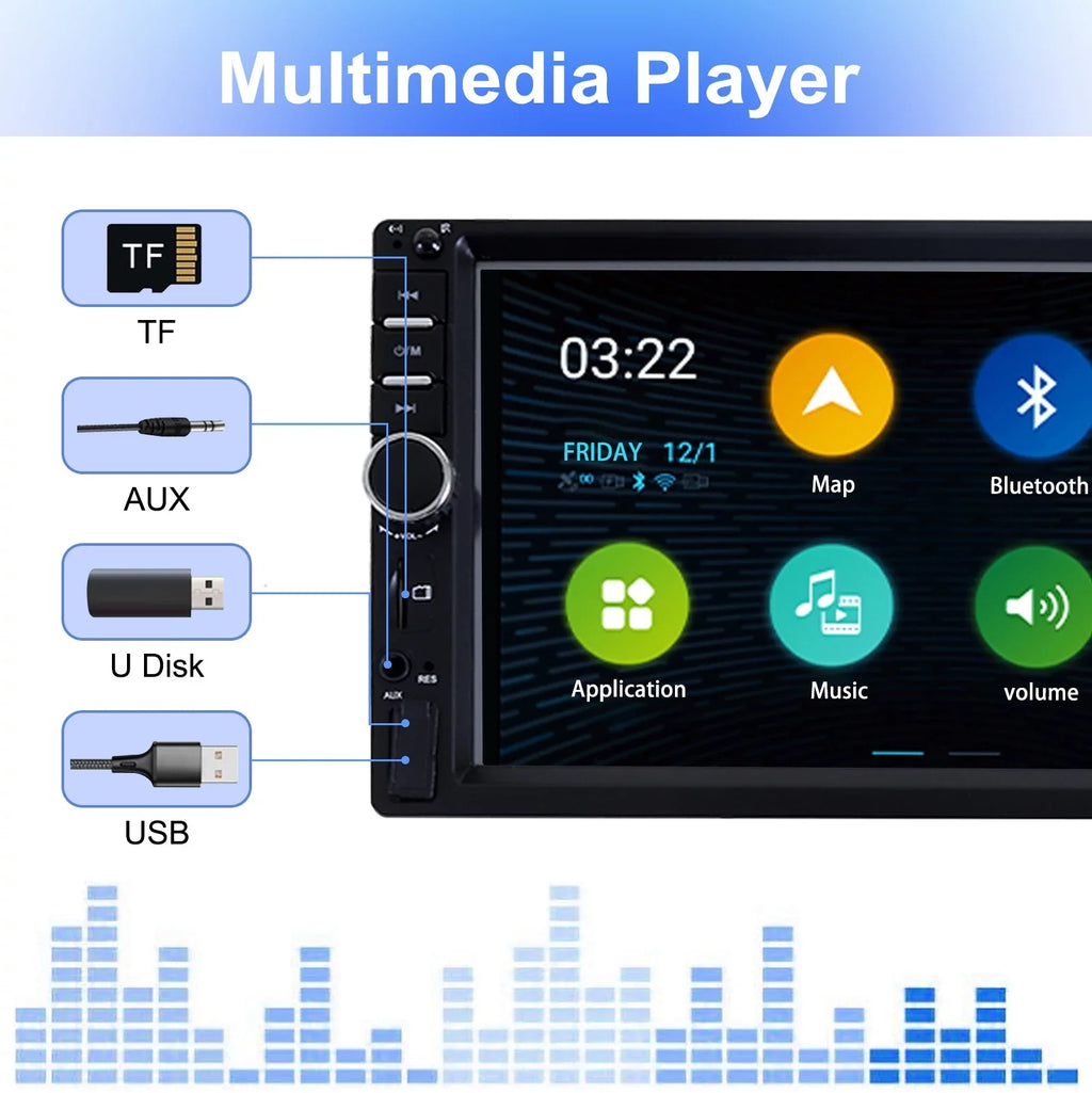 Double Receiver 7" Car Radio Stereo Free Touch Radio Link/USB/SD/AUX, Audio Screen Mirror Support Hands Bluetooth Backup Calling Radio - Car Camera Din Car with
