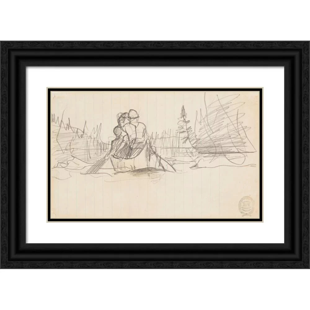 Matted Double Museum Titled Canoe Men Winslow - Black Print Two Homer Art a in Framed Wood (1897) Ornate 18x12