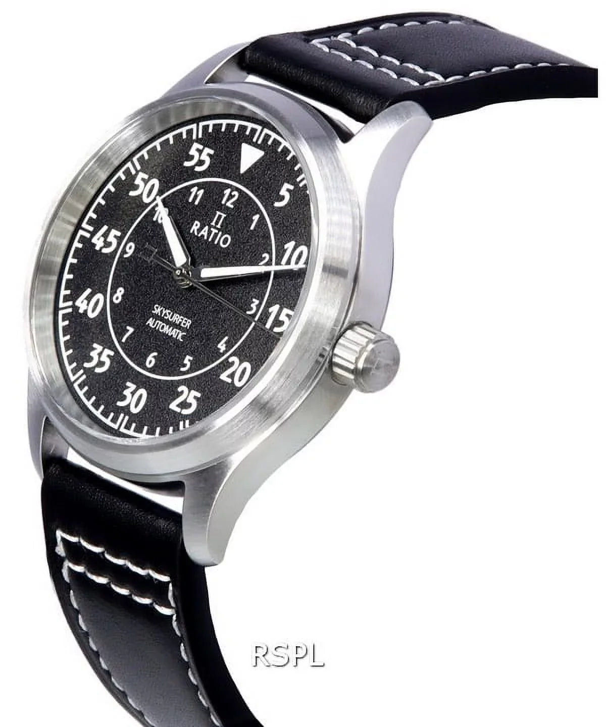 Automatic Men's Dial Textured Ratio Leather 200M Watch RTS320 Skysurfer Black Pilot