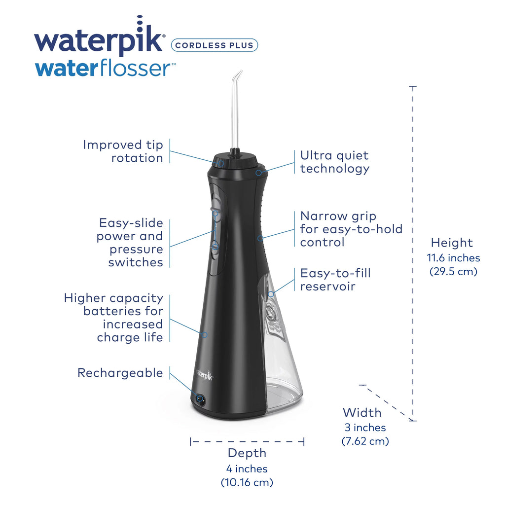 Flosser Oral Waterpik Cordless Water Black Irrigator, Portable Plus