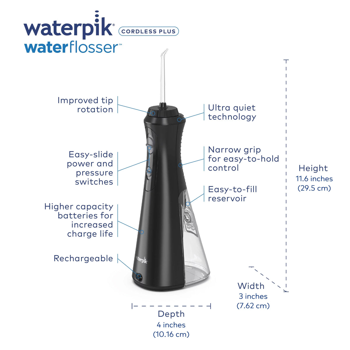 Flosser Oral Waterpik Cordless Water Black Irrigator, Portable Plus