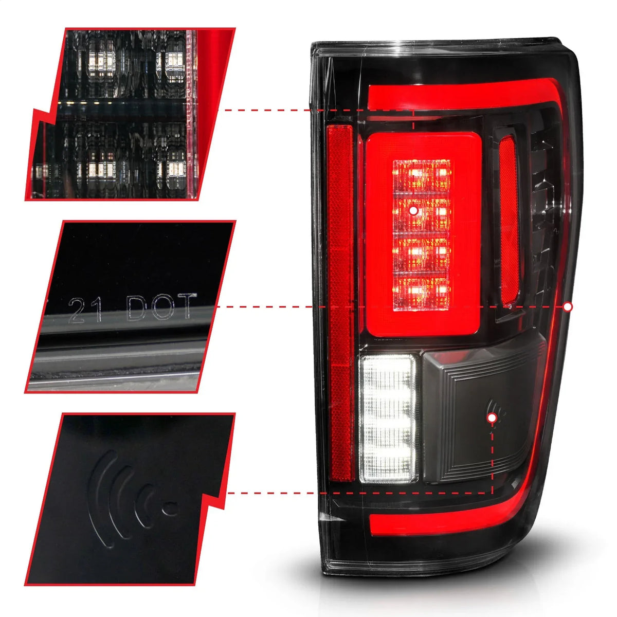 SUPER Taillights F-150 - Cover Black LED Ford 2022 21-23 Fits FORD F150 select: Housing 2021 Signal FORD w/BLIS ANZO CAB F150, Seq.