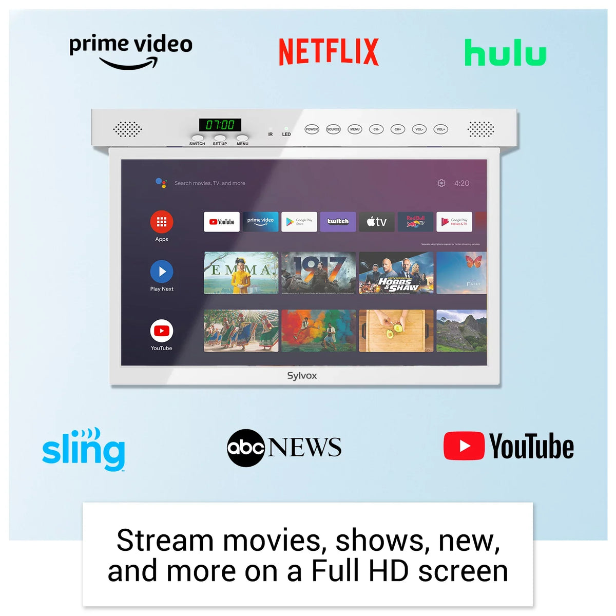 Sylvox Under 11.0 Foldable Kitchen Supports Flap Android Cabinet Bluetooth WiFi 15.6" TV down Smart TV Timing TV