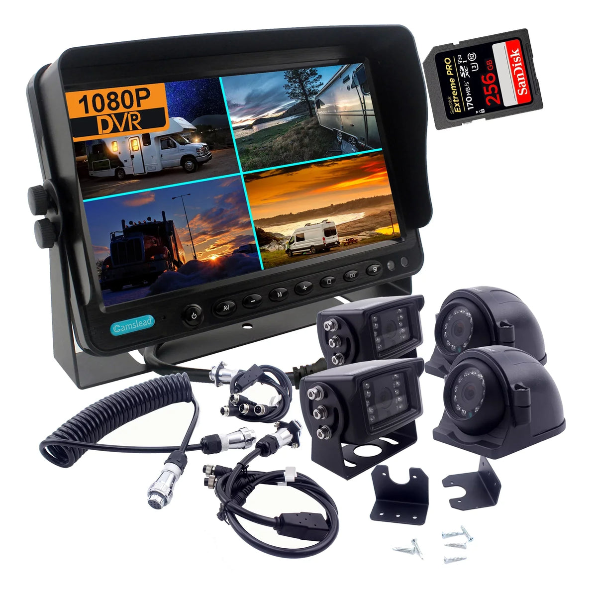1080P trailer 4X DVR system kit screen CAMSLEAD The 9 wheel 9 + inch connection 4 camera quad with inch camera 5th Channel recorder screen, quick monitor split cameras 1080P system, monitor HD +