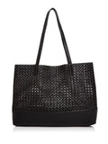 Strap Double Flat Tote Handbag Purse Woven AQUA Black Women's