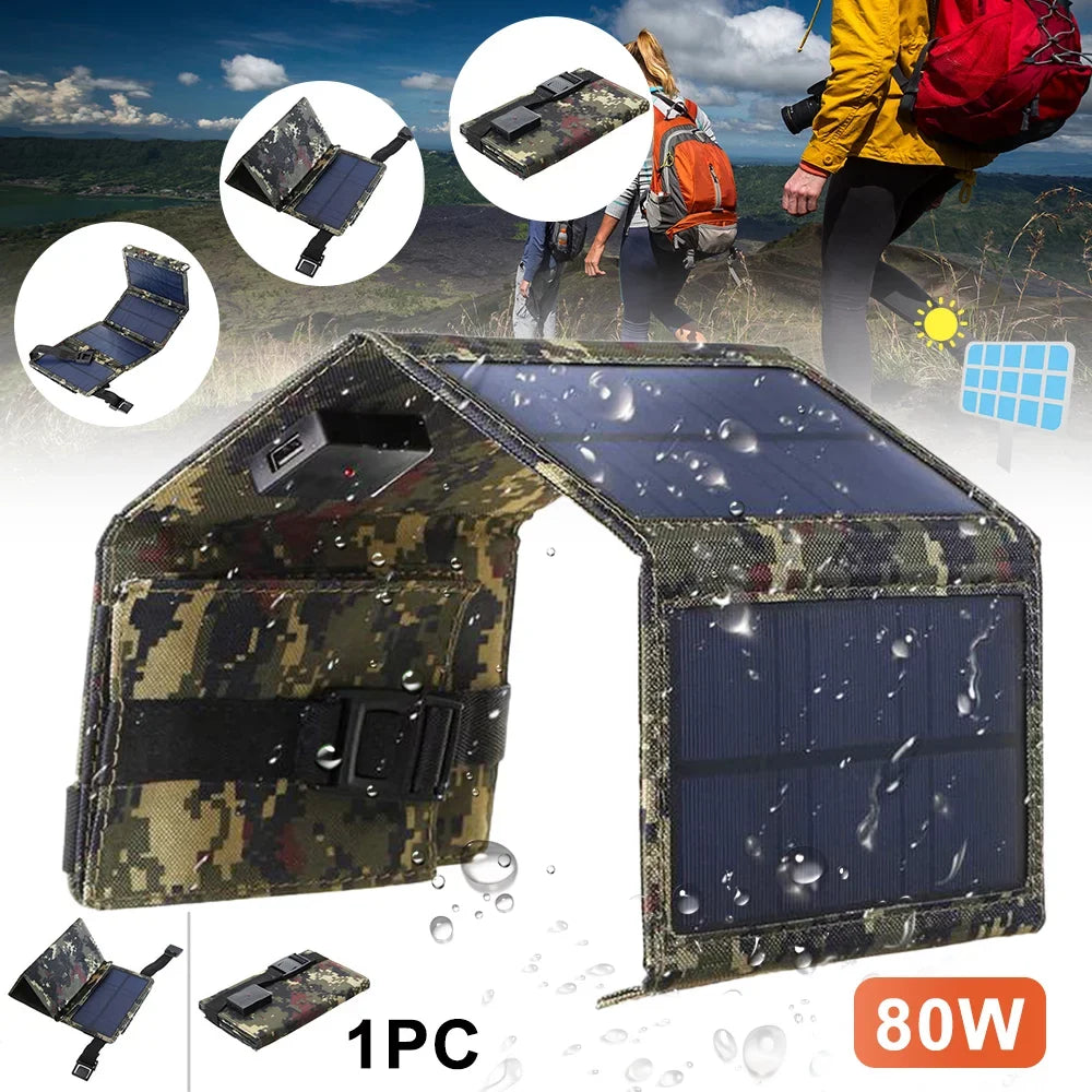 USB 80W Folding Camping Charger Panel Bank Paddsun Power USA Phone Hiking Solar Outdoor