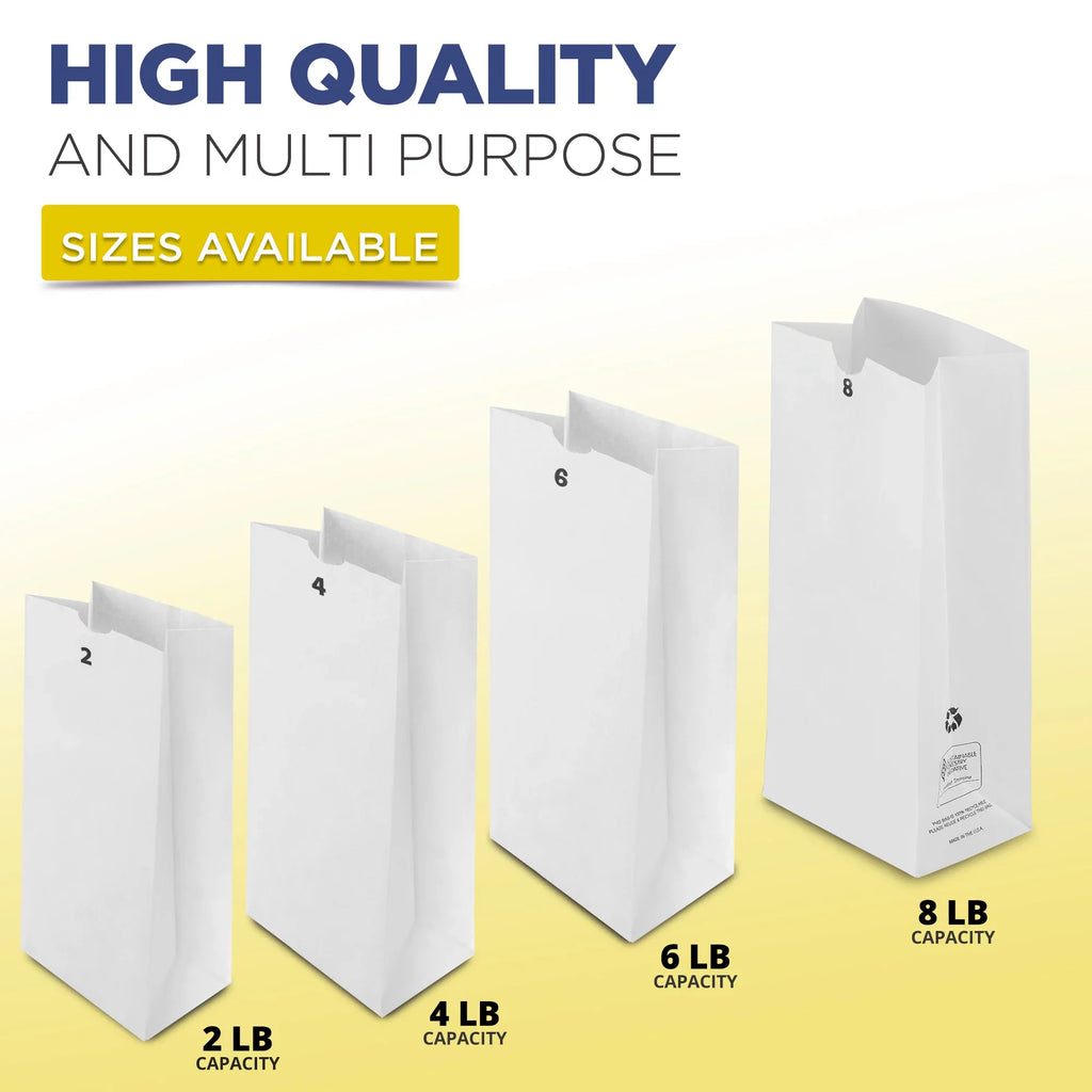 Durable x Paper 8 White Sack Pack] [200 Lunch Shopping 6.13 LB Barrel Grocery 4.13" 12.44 Retail x Bags