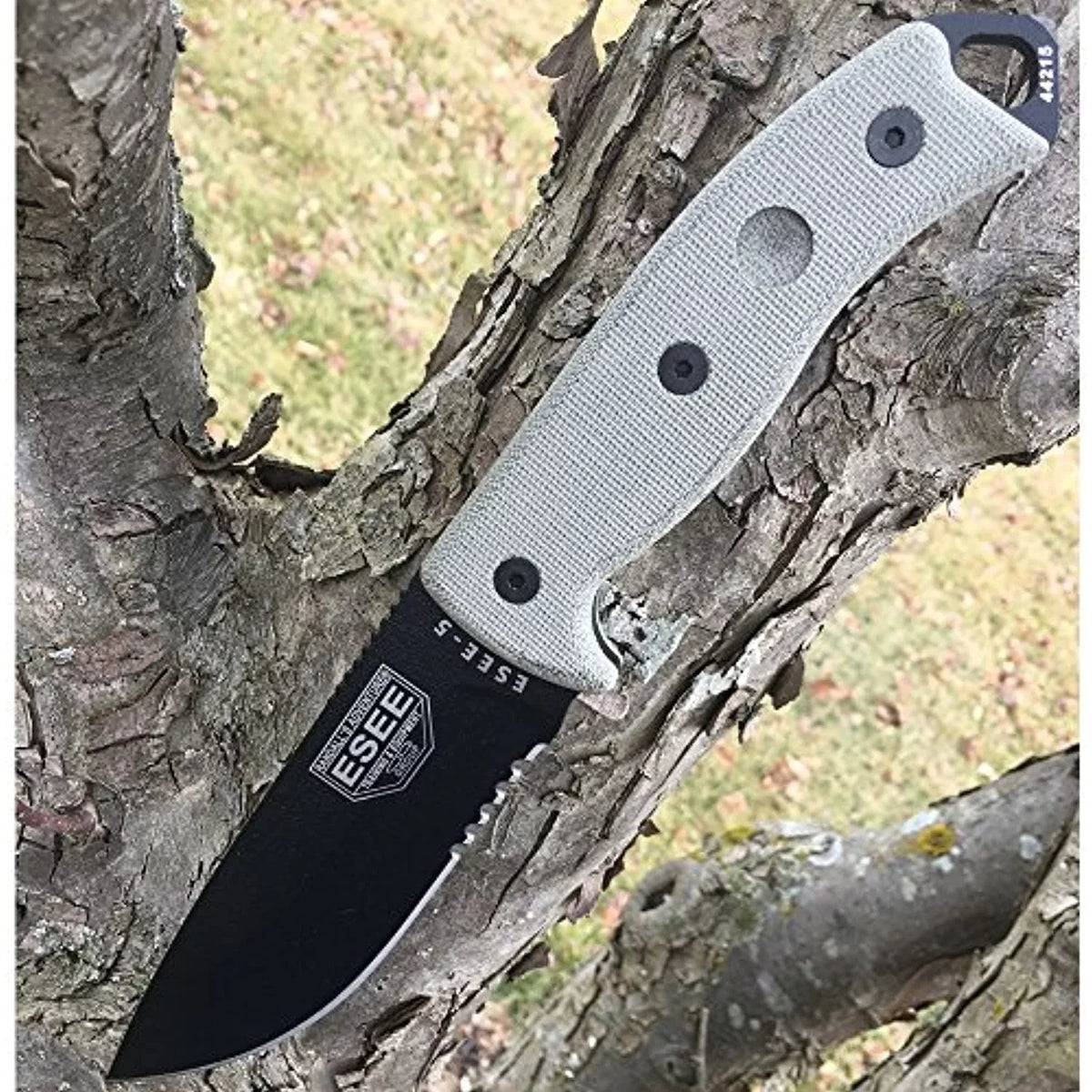 1095 Carbon Natural & 5S-E Fixed Black Blade ESEE Serrated Knives Steel Micarta Knife