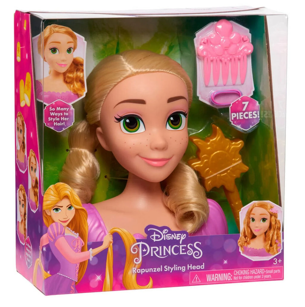 Officially for Disney Toys Princess Rapunzel 3 Pieces, Kids Styling Play, Pretend 7 Head, Licensed Ages