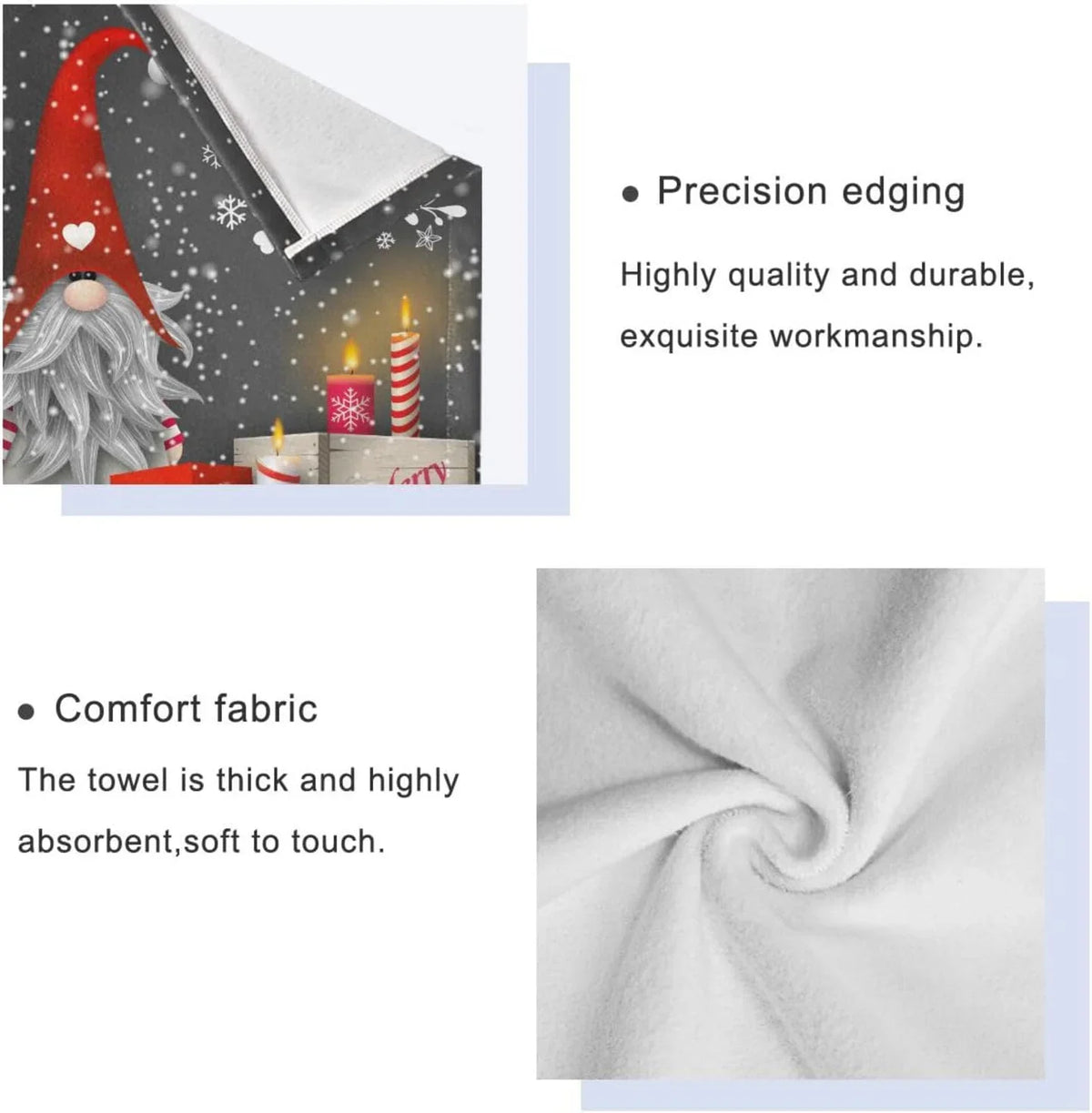 Bathroom of Gym Christmas for Bath 3, Washcloth Soft Set Highly with Towel Towels Absorbent Wellsay Towel Hotel Hand Spa Towel, and Gnome