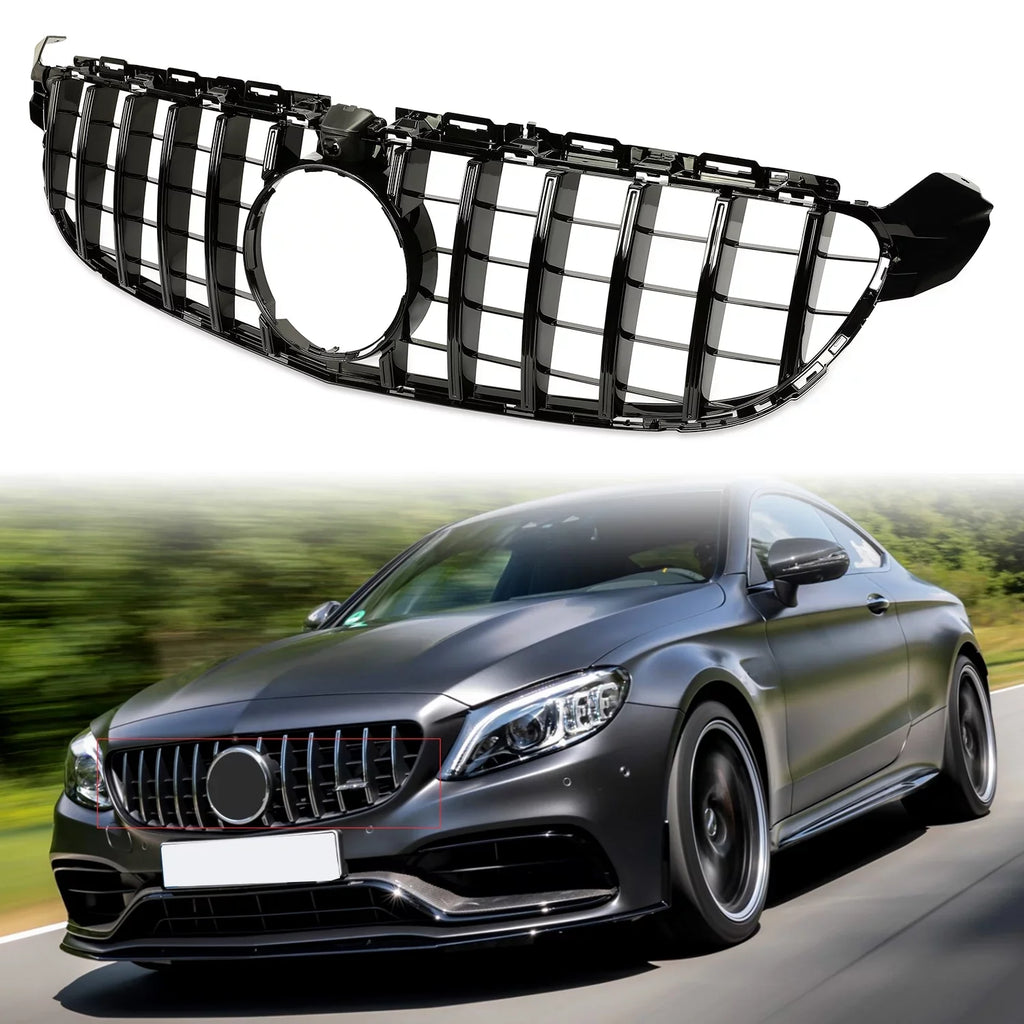 without Model Painted C63 Cover 2015 Front W205 for 2016 2018 AMG with S Bumper Benz for Camera 2017 Kojem Black Both Mercedes Or Grille