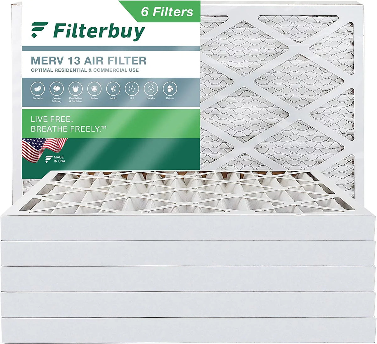 Air Filterbuy 13 Pleated AC Filters Furnace MERV (6-Pack) HVAC 20x32x2