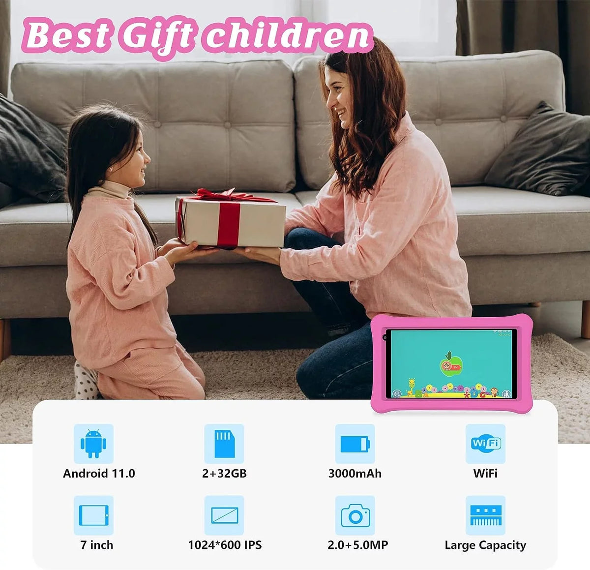 Tablet Tablets, Tablet for RAM Toddler Tablet 2GB Case, Learning 32GB Control WiFi, Androrid Certificated, Kids for Bluetooth, 11 Tablet, Google with 7 Camera, Dual ROM inch Parental Kids
