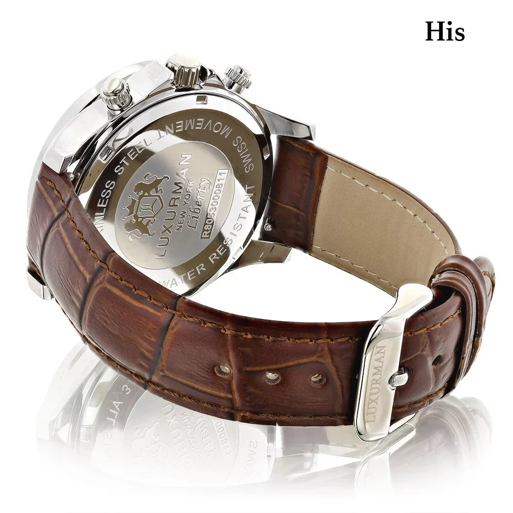 MOP His Plated Hers Watches Watches White and Matching Gold Diamond