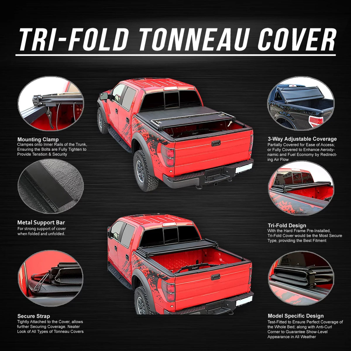 20 Soft Top Black -Fold Aluminum Frame 2021 Short Bed Vinly For Ranger Tonneau DNA 5Ft Motoring Matte TTC-TRISOFT-090 Adjustable Ford 2019 to Tri Cover Trunk