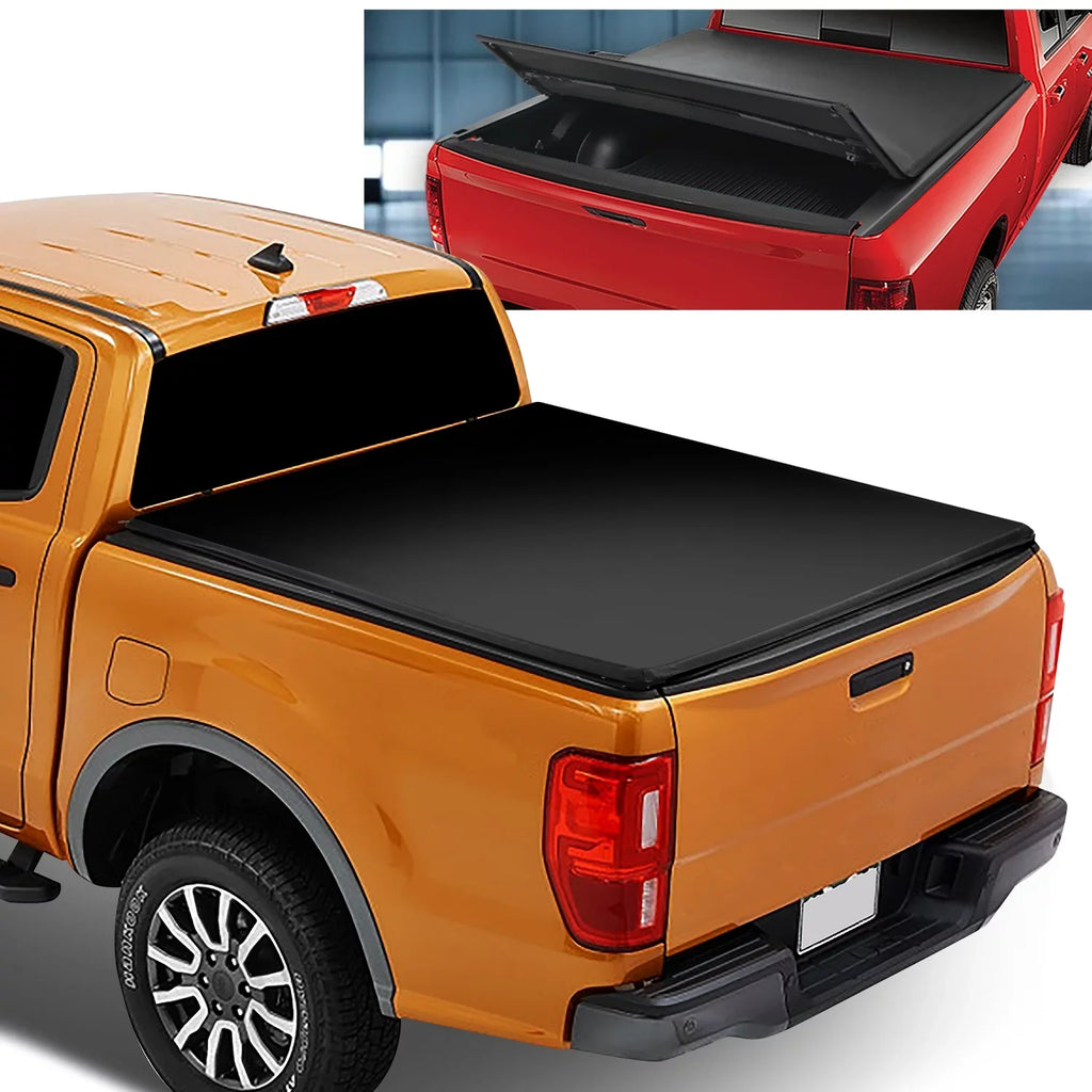 20 Soft Top Black -Fold Aluminum Frame 2021 Short Bed Vinly For Ranger Tonneau DNA 5Ft Motoring Matte TTC-TRISOFT-090 Adjustable Ford 2019 to Tri Cover Trunk
