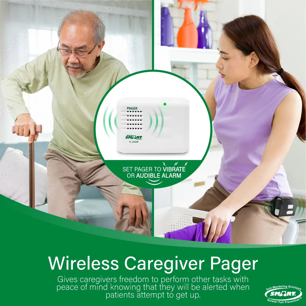 Wireless Caregiver with Prevention | with x 10" Pager System Smart Sensor Alarm | to Caregiver Cordless for Fall 300' Sensor Chair Chair Alarm up 15" and for Chair Weight Alerts Range Pressure Alarm