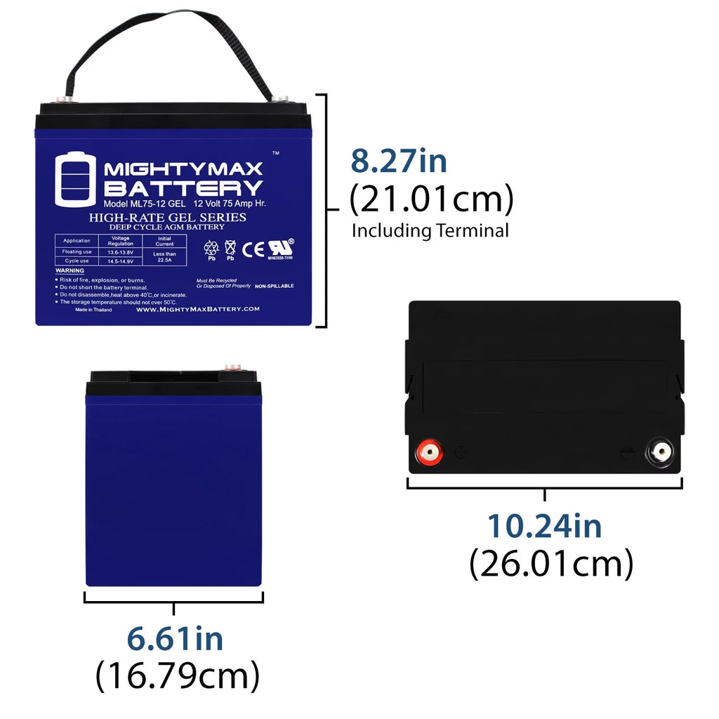 GEL 12V Battery for Quantum Q6000Z,Pediatric, R-4000 Replacement 75AH