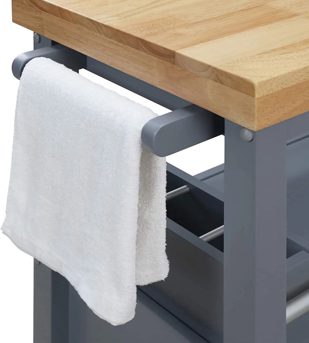 Wheels Apartment Cart Rolling Storage, With Butcher And Cabinet For Bar Portable Island Organization Block Kitchen Table, Anson Home Gray ,