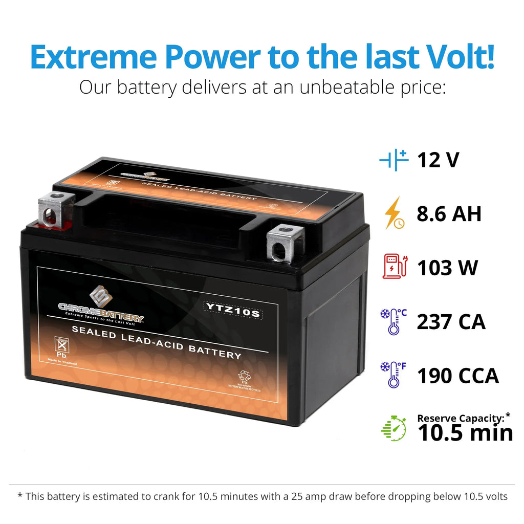 Z, Gsx-r1000, CCA) Motorcycle (YTZ10S Years 190 Al8 - Ah, Cc Battery Volt,8.6 YTZ10S-BS Chrome 2018) Suzuki for Battery 1000 (2017 12