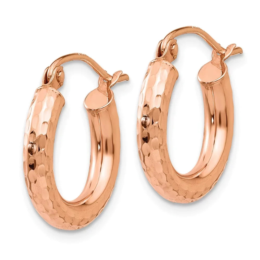 Earrings; Rose Men Small Teens; Lightweight Gold 14kt for Tube Women Diamond-cut and and Polished Real Adults Hoop for