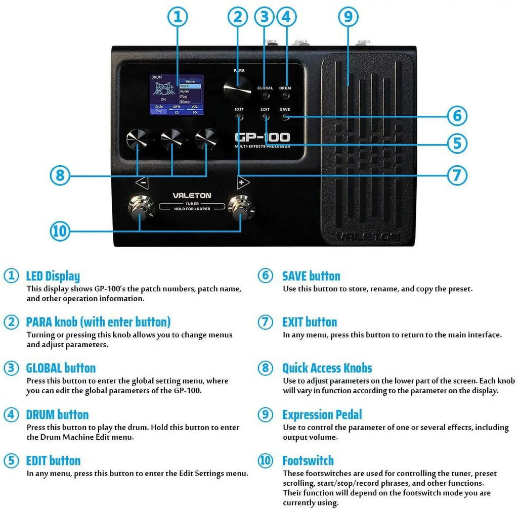 GP-100 (with 9V power Valeton supply) Multi-Effects Processor,