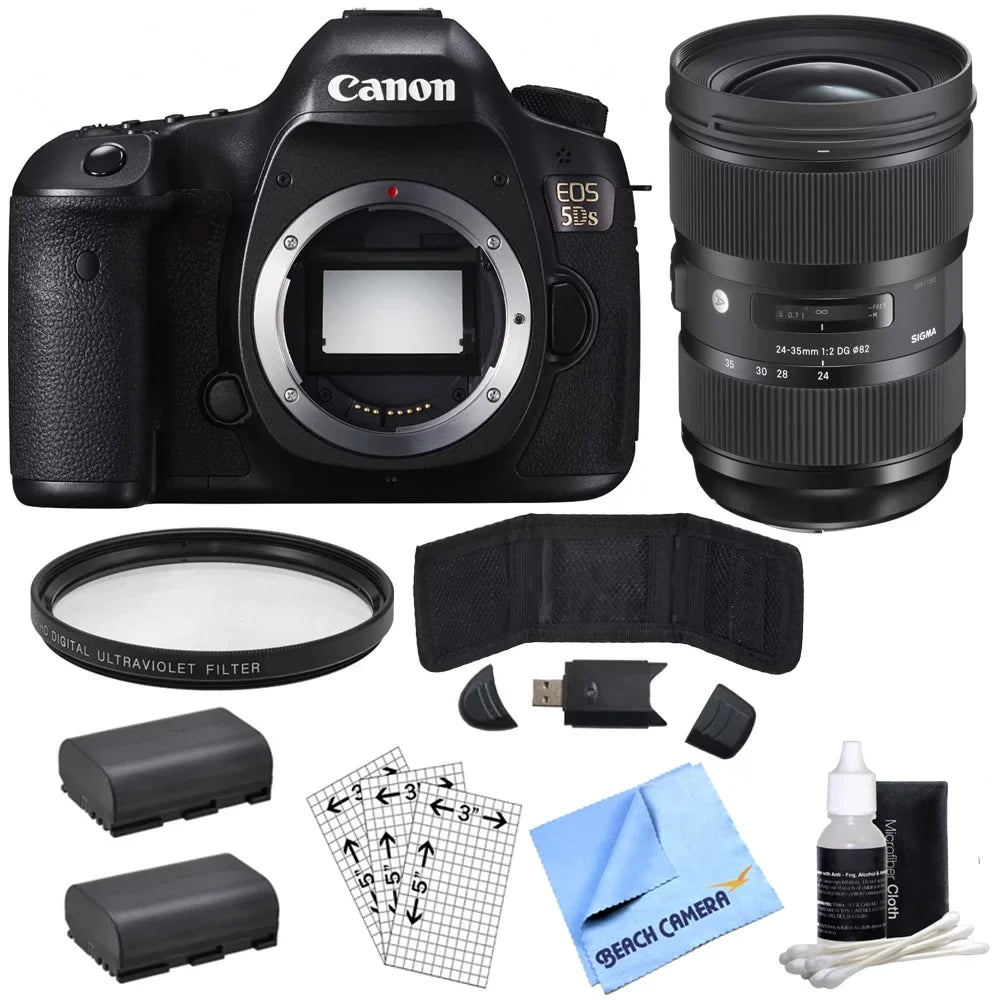 Power Bundle, Lens Camera Batteries Filter with UV 50.6MP LP-E6 Lens, Canon 24-35mm & Protective 5DS Includes, Only) Digital Sigma SLR Standard-Zoom Multicoated 2x (Body EOS