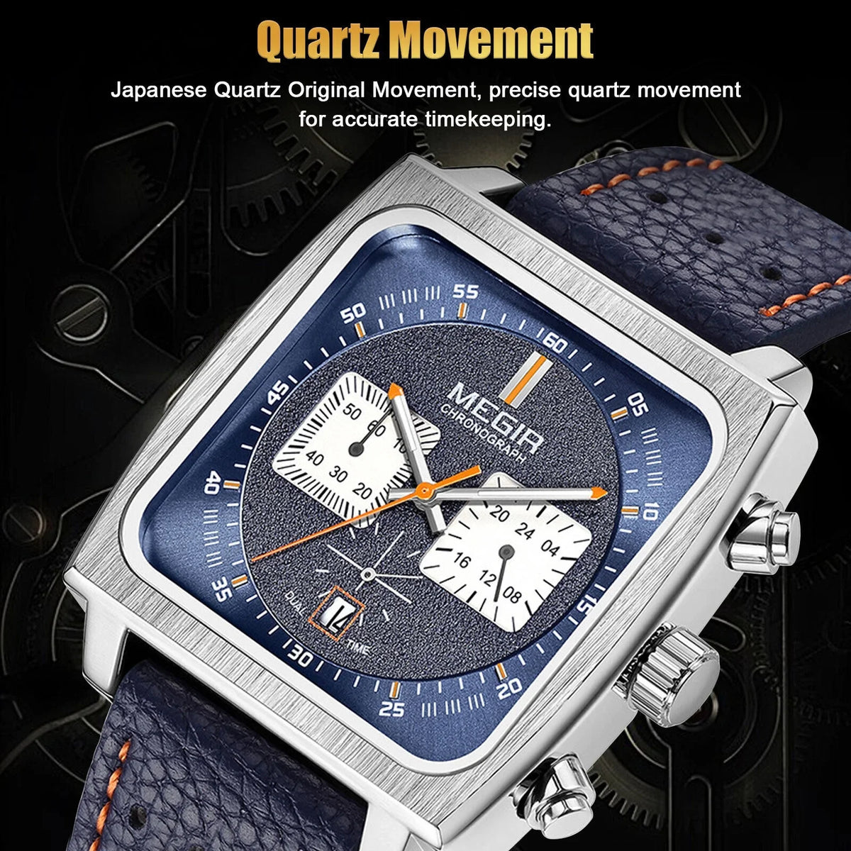 Waterproof Business Watch Men's Quartz Luminous Luxury Leather MEGIR Chronograph