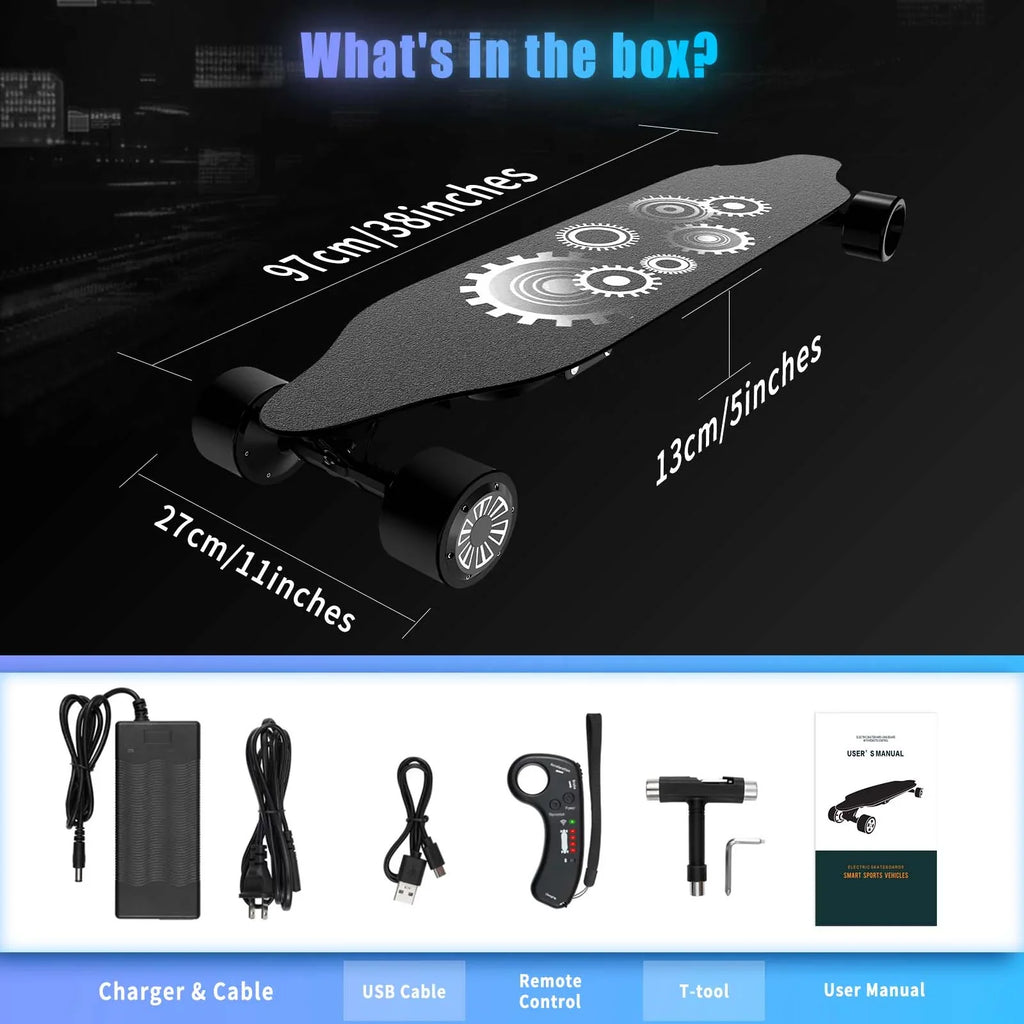 Electric Electric 15 Speed Mph 25 Remote & with Miles 1200W Range, Motor, 4-Speed Longboard Skateboards Modes and Control Top Skateboard,BRC