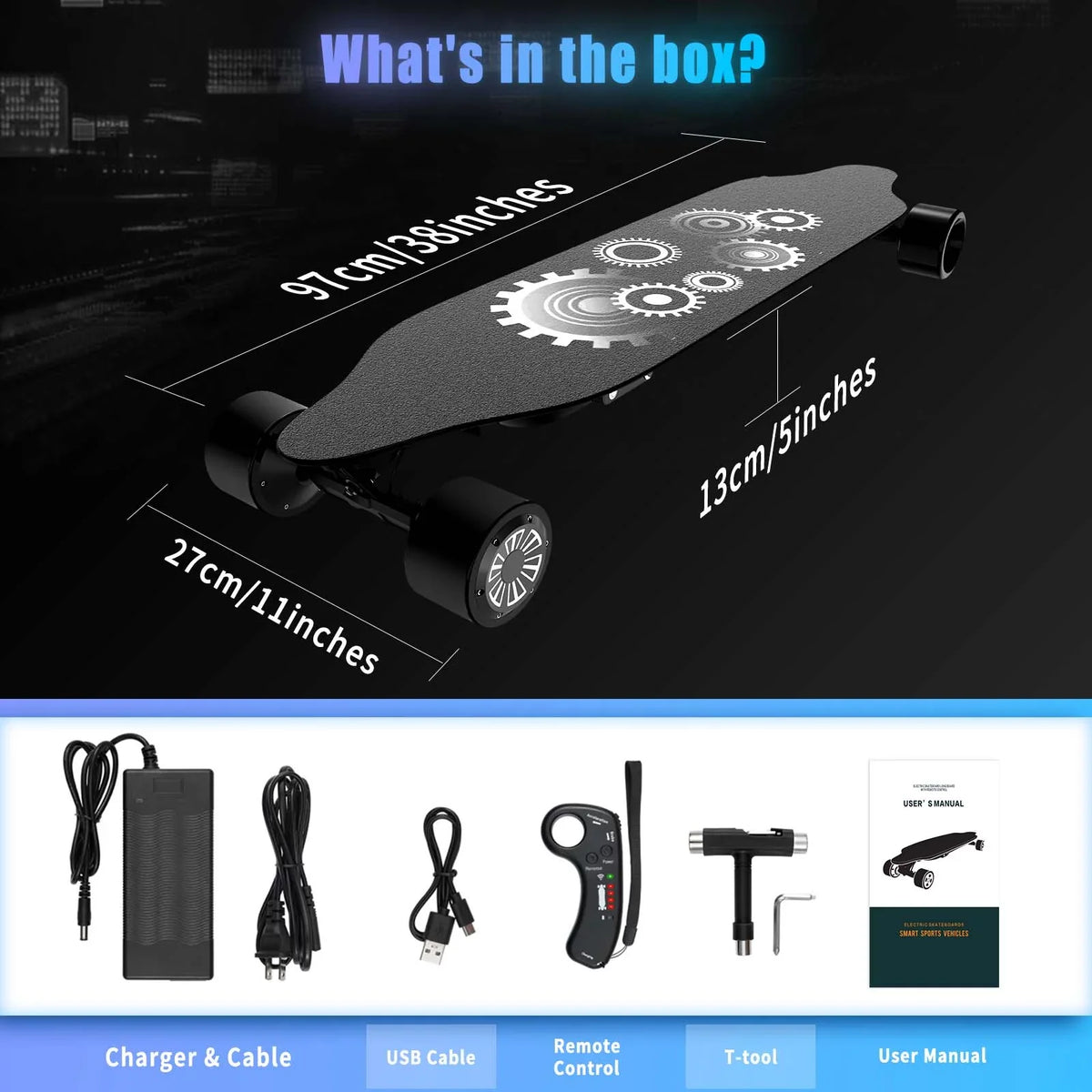 Electric Electric 15 Speed Mph 25 Remote & with Miles 1200W Range, Motor, 4-Speed Longboard Skateboards Modes and Control Top Skateboard,BRC