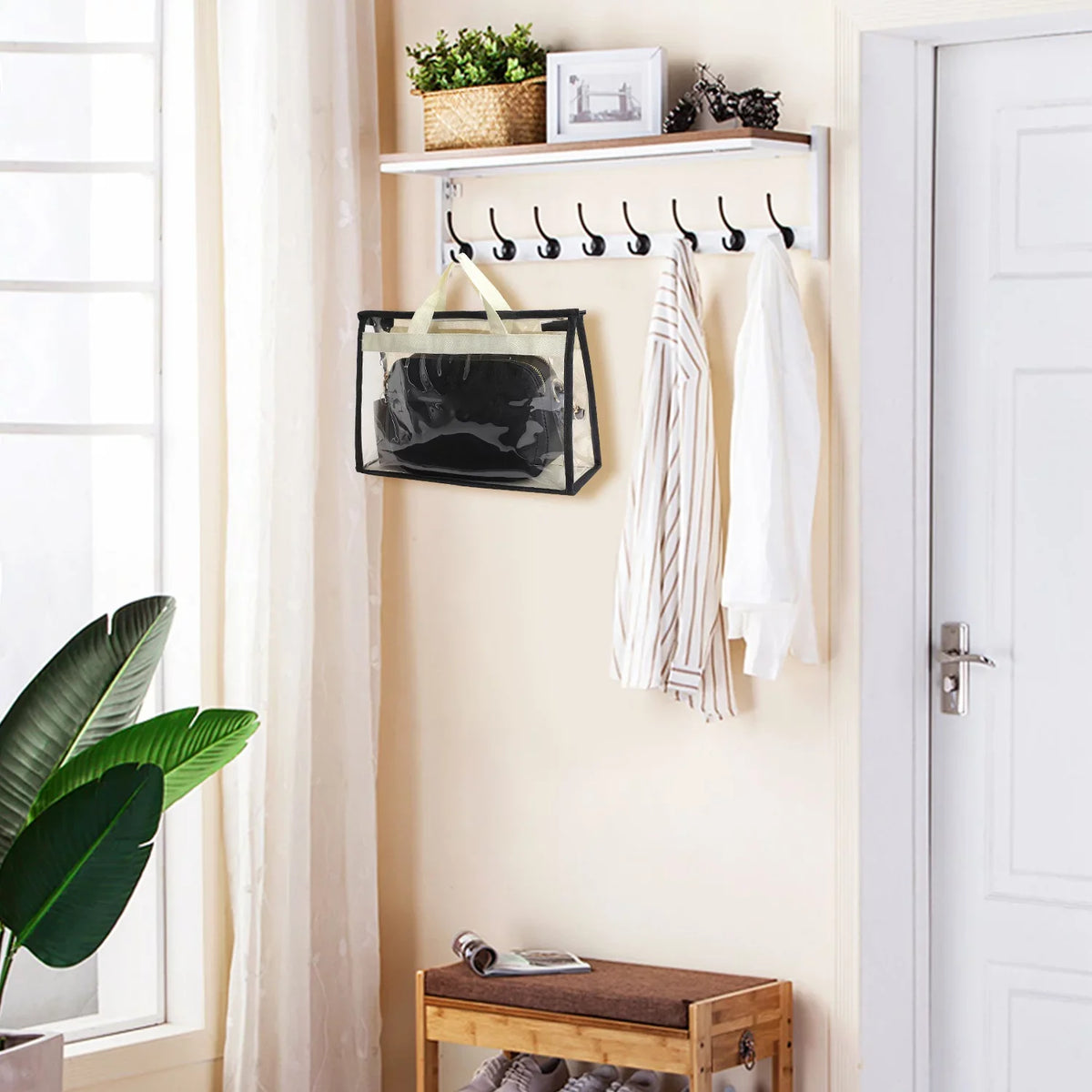 Zipper Handbags, Organizer Storage, Storage Handles for Hanging Purse Pcs Organizer Clear 3 with Closet, Cover for Purse Closet Dust Bags and Handbag