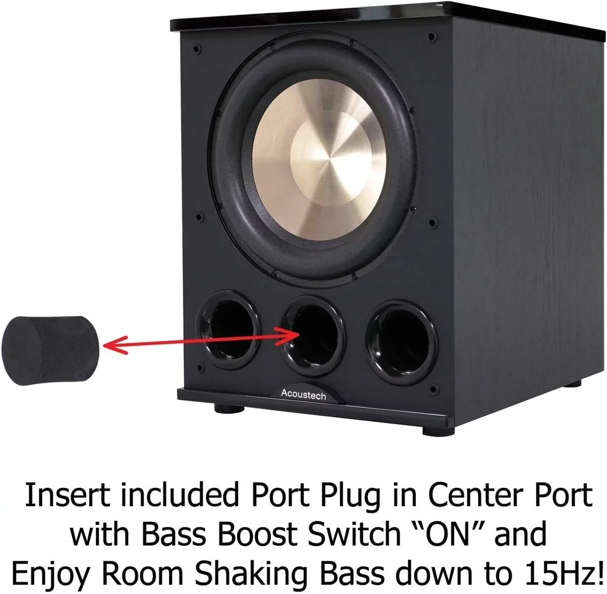 and I Tri-Tuned Feature Acoustech Down Ports with C Elite PL-300 Bass BASS Series to B Shaking 15Hz Room inch Powered 12 for Boost Subwoofer-1400W