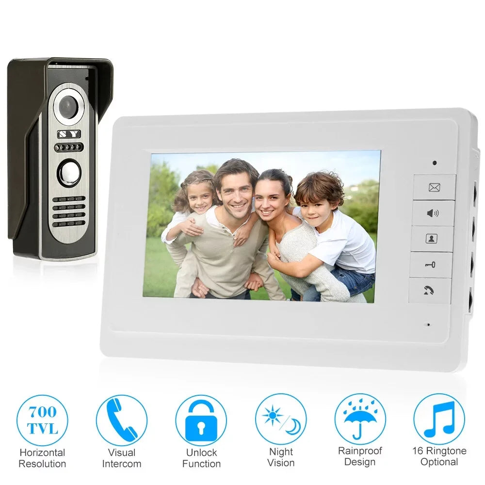 Unlock Visual View Phone Video Night Infrared for Indoor Home Door and with Wired Rainproof System Outdoor Monitor Doorbell 7” support OWSOO