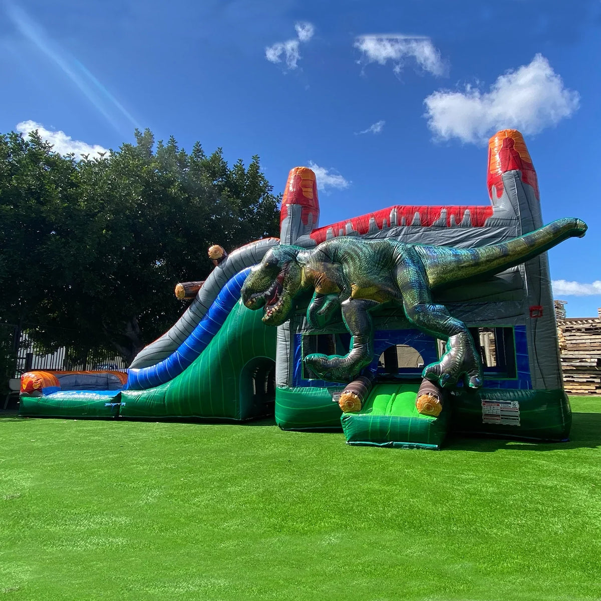 XJUMP Splash Slide T-Rex Kids Adults Combo Commercial Dinosaur for Water Air and Bounce Pool Blower), Inflatable Grade House (with with