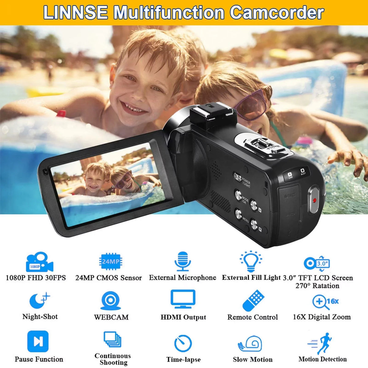 Camcorder Video Vision 2.7K Camera 30MP Night Full Youtube Video MARVUE IR Digital HD Recorder 30FPS Camera for Vlogging Camera