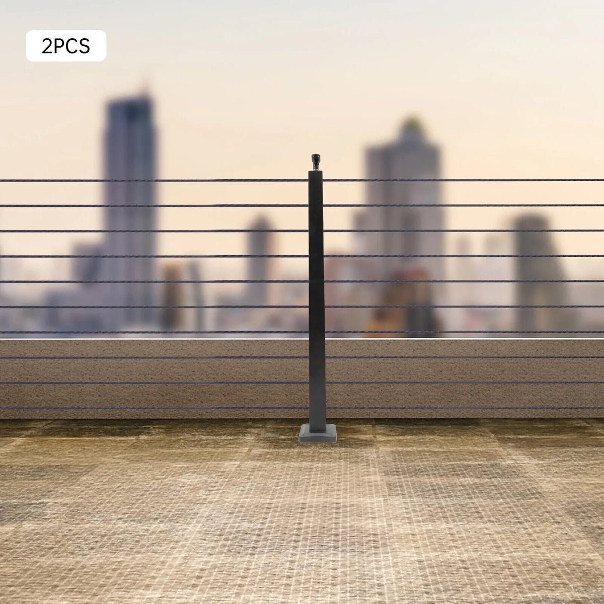Cable Concrete Level Post Sides Deck Pre-Drilled Railing Two for Wood Steel Fence Level Stainless Square System Railing 36''x2''x2'' Post Cable