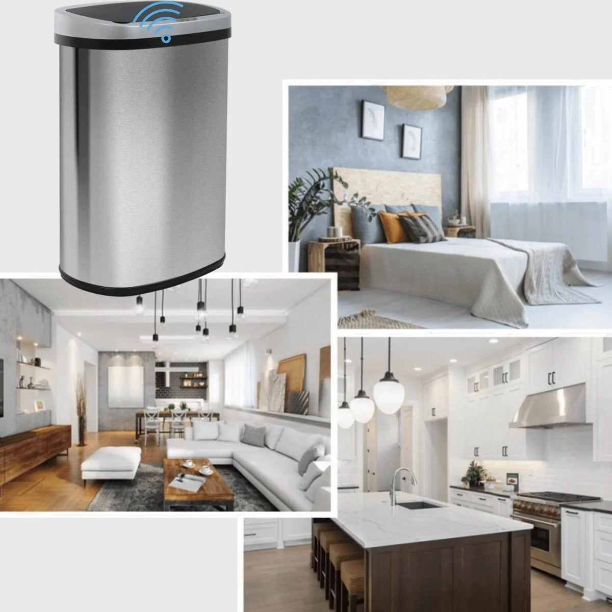 Office Can Touch-Free Trash Waste with Steel Automatic Silver Motion Home, Lid, Anti-Fingerprint Bin Designed Kitchen for Garbage Stainless Gallon NiamVelo Can with Sensor, 13 Mute &