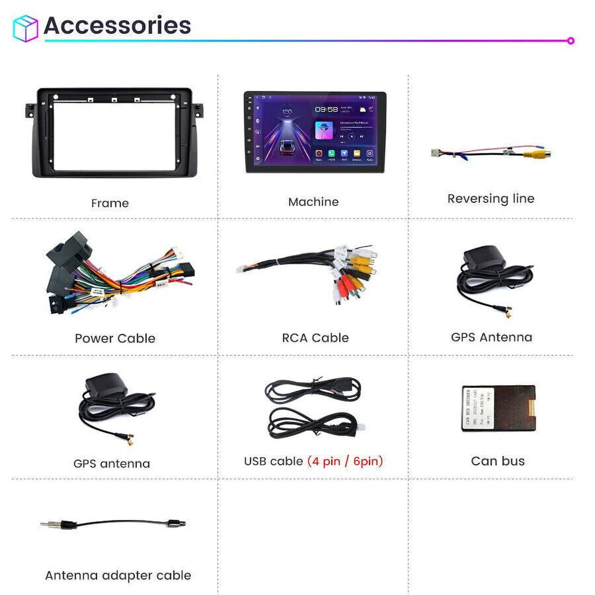 Car Apple USB WIFI Bluetooth GPS Stereo inch 2+32GB Touch E46 Android 12 FM Android RDS for M3 Carplay Auto 9 HD Radio Screen BMW