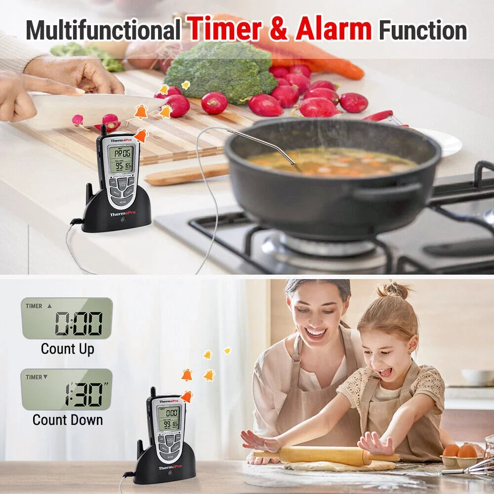 BBQ Food Probe LCD Kitchen Cooking Wireless ThermoPro, Grill Remote Meat Smoke, Oven Thermometer