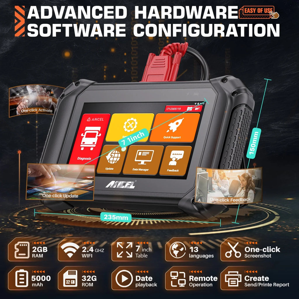All Maintenance Scan Bi-directional Coding ECU Tool 2 40+ ANCEL Code Regen 1 DPF Truck for V5 OBD2 IN Truck Reset 24V Cars Tablet HD Diagnostic Scanner 12V System Diesel Scan Reader Truck Duty Heavy